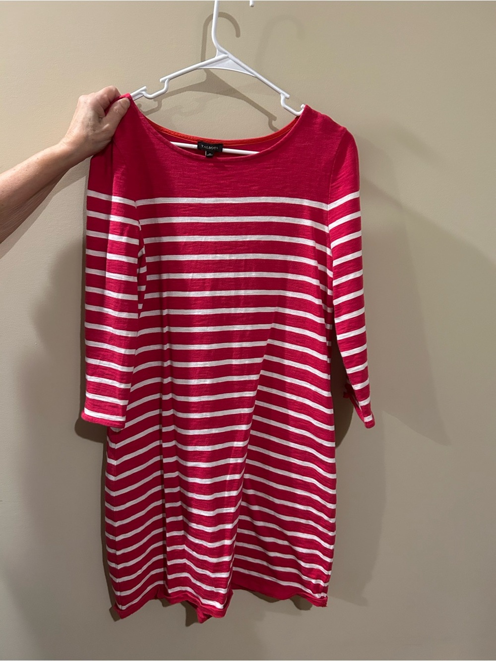 Talbots Hot Pink and White Striped Knit T Shirt  Dress